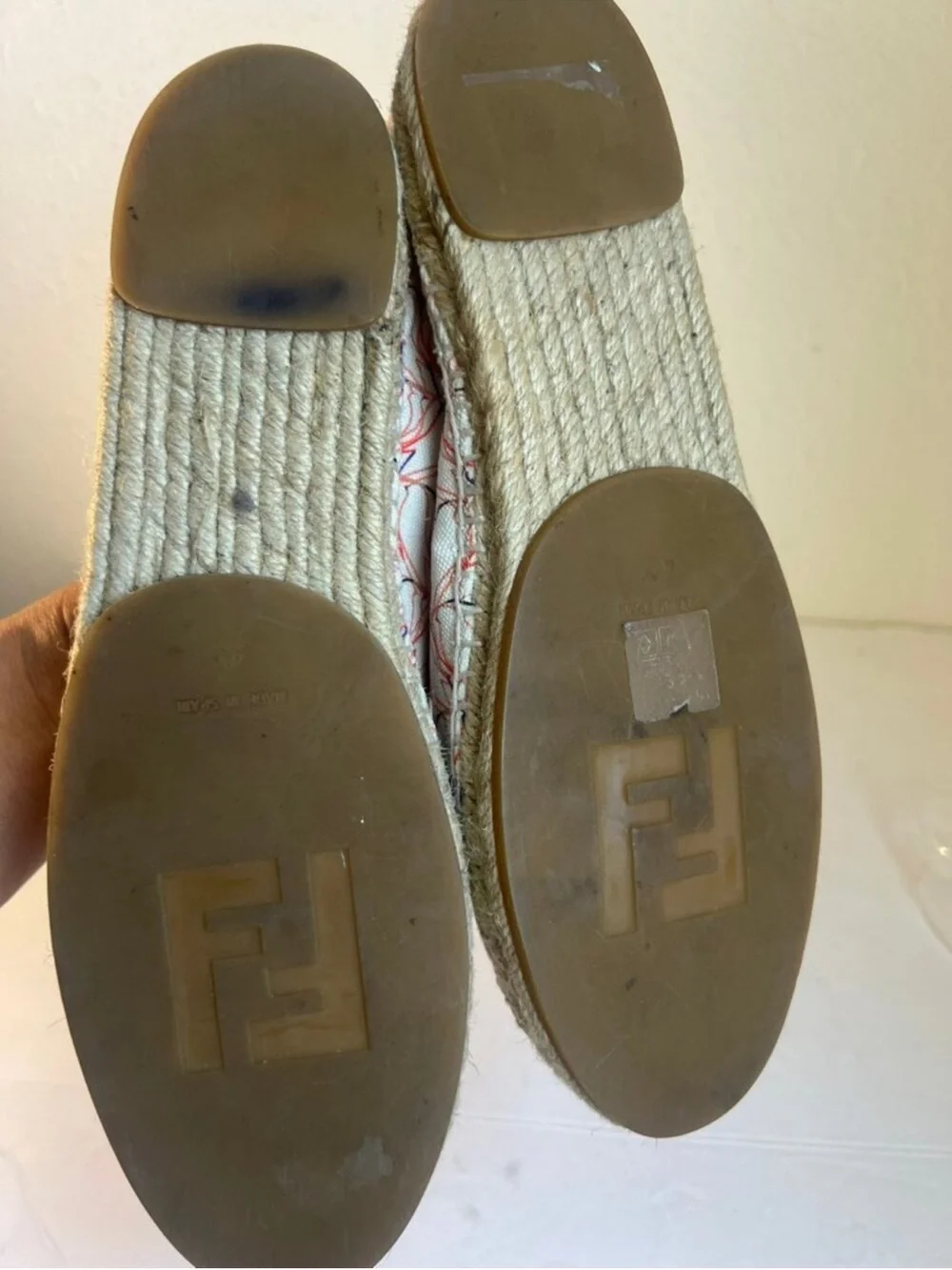 Fendi Printed Espadrille Slip-On Flats - Cream Pink
